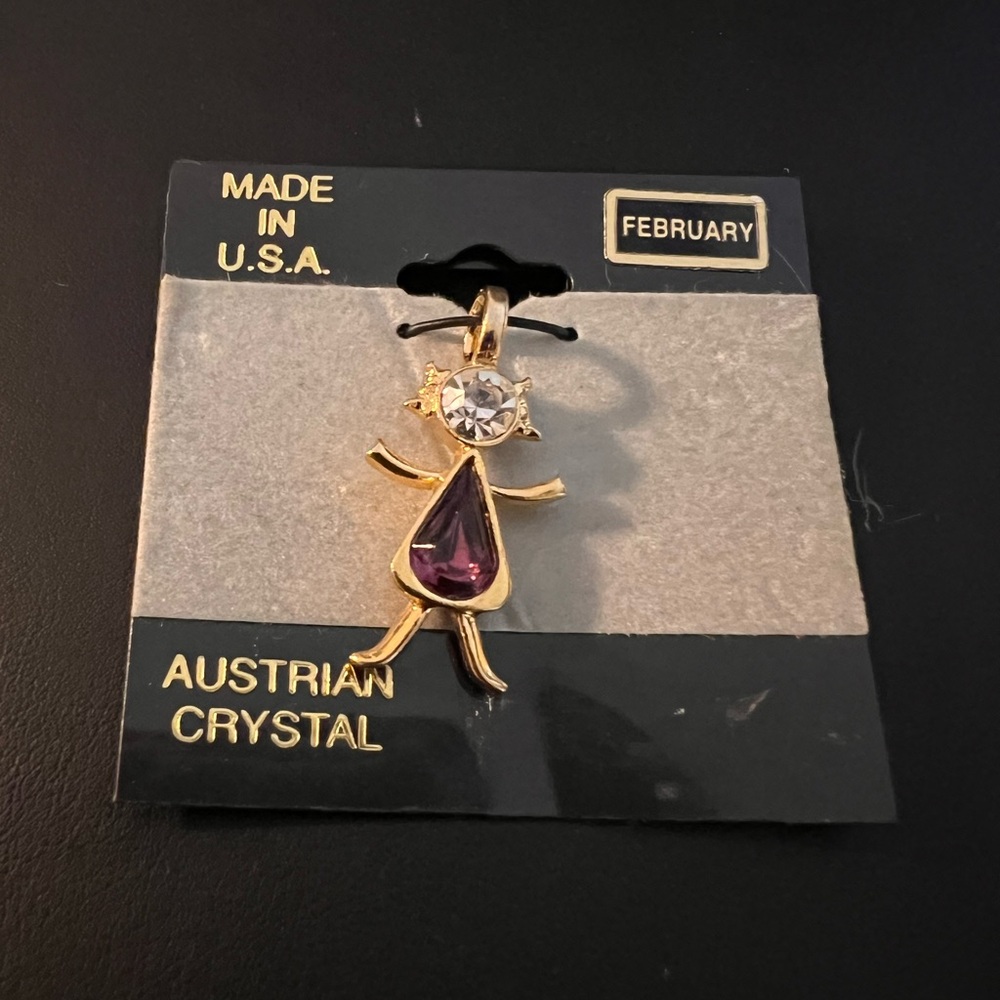 1997 FEBRUARY Birthstone Plainville Stock Co Gold Finish Austrian Crystals Girl